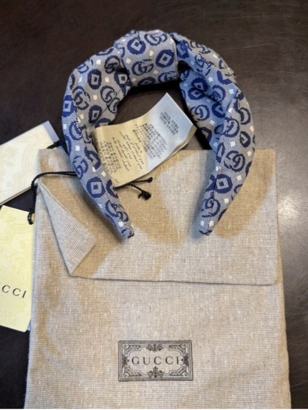 Authentic Gucci Blue and White Logo Jacquard Kids Headband